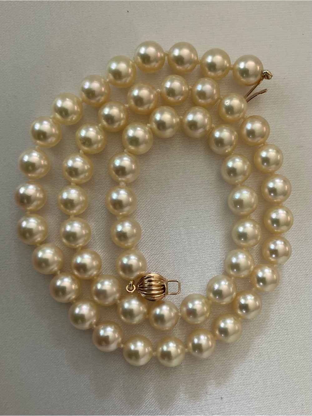 Gem-Grade Akoya Pearl Necklace Hanadama-like Luster 14k Gold Clasp